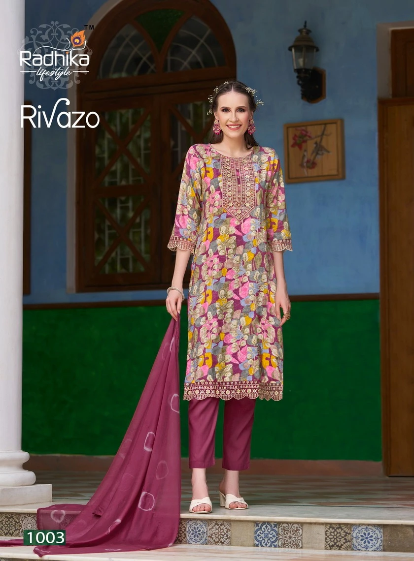 Radhika Lifestyle Rivazo Vol 1 Heavy Rayon Foil Print Wholesale Readymade Salwar Suit Catalog — Wholesale Readymade Suit, MPA wholesale from Surat - Gallery Image 5